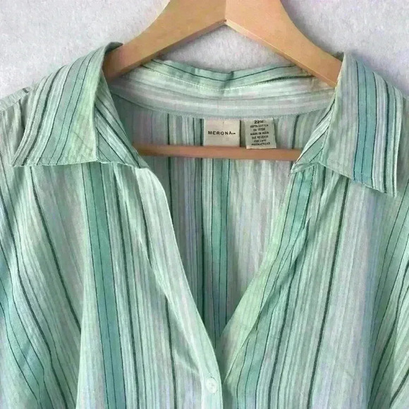 NWT Merona Women's Long Sleeve Button Up Multicolor Striped Cotton Top Size 22W - Picture 2 of 8